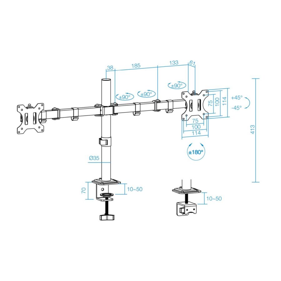 SOPORTE DE MESA PARA 2 MONITORES TOOQ DB1802TN-B